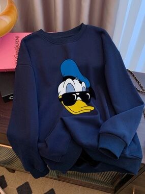 Navy Donald Duck Graphic Crewneck Sweatshirt